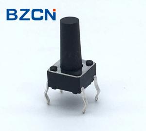 Low Noise 6mm Tactile Switch Through Hole Terminal Vertical Push Black Button