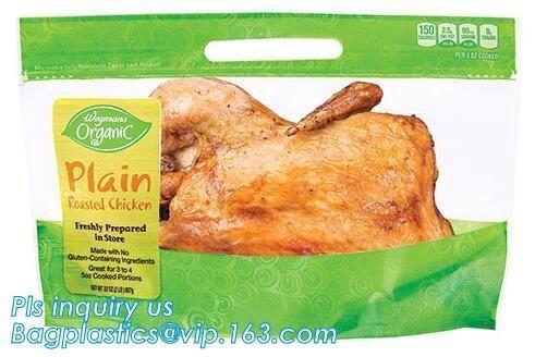 Cheap chicken plastic bags for hot roast chicken packaging,with handle and zipper,anti-fogging, Turkey chicken roasted plastic for sale