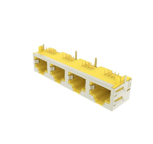 Cheap 8P8C Shielded PCB Mount RJ45 Modular Connector 1 * 4 Port ISO9001 Certification for sale