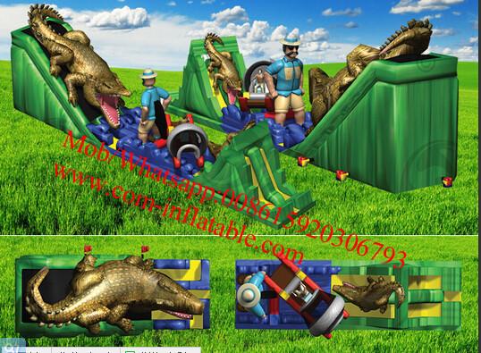 Cheap Inflatable Awesome Jungle Themed Obstacle Course With Walls, Tunnels and Slides for sale