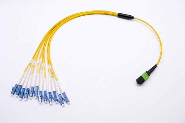 Cheap 12 MPO/MTP-LC/APC SM 3.0mm Breakout Fiber Optic MPO/MTP Jumper with Yellow Jacket for sale