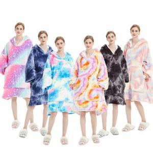 China Full Custom Flannel Romper Oversized Pajama Blanket Hoodie Colorful Printed on sale