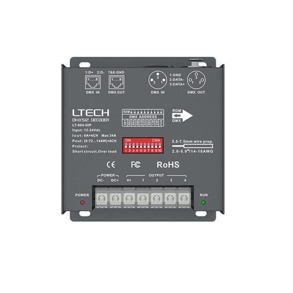 Cheap Led DMX Decoder Constant Voltage DC12V-24V 6A*4CH RJ45 4 channel output for sale