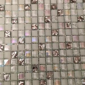 China White Iridescent Crackle Bathroom Backsplash Tile Mosaic Glass Wall on sale