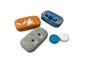 Leather Cute Portable Contact Lenses Case with stylish holder & mirror | various colors | hard case