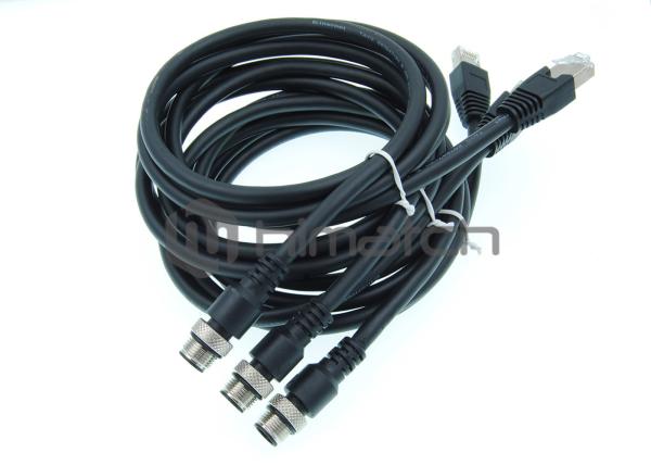 Cheap 4 Pairs Shielded Ethernet Cable , PVC Flexible RJ45 To M12 M12 D Coded Cable for sale