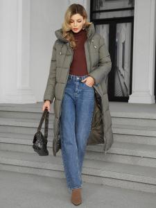 Bio Fluff Woman Coat Hooded Thickened Long Cotton Coat with Slanted Placket and Pleats for Bio Fluff Women s Style, down or biddown coat
