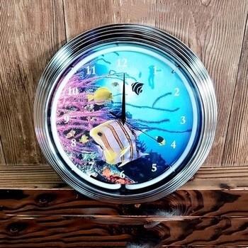 Cheap PSE Round Route 66 Neon Sign ABS Blue Neon Wall Clock Silver Shell for sale
