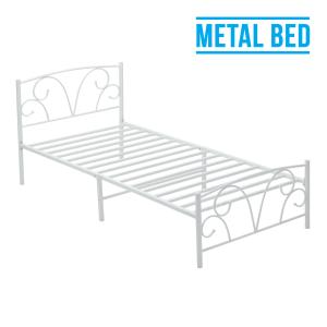 White Single Wrought Iron Platform Bed Electrostatic Powder Coating 15.3kg