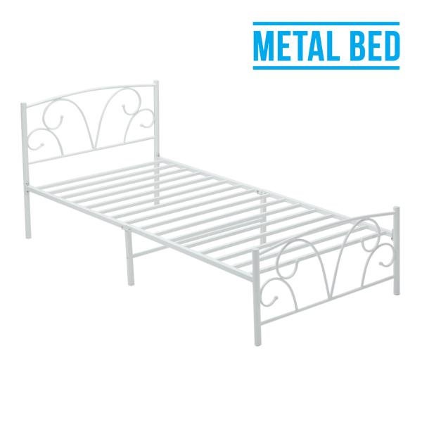 Cheap White Single Wrought Iron Platform Bed Electrostatic Powder Coating 15.3kg for sale