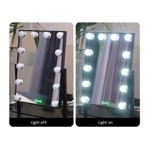 Desktop LED Bulb Mirror With Clock And Smart Switch Led Cosmetic Mirror