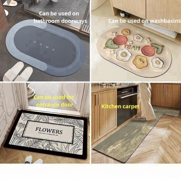 Cheap Customized Non Slip Water Absorbent Rugs Bathroom Floor Mat Set with Diatomite Bath Mat for sale