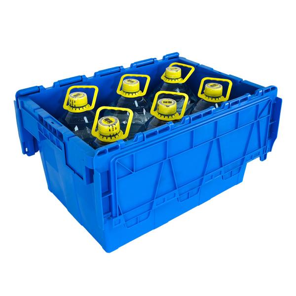 Cheap Transport Attached Lid Tote Container with Plastic Moving Crate in Customized Color for sale