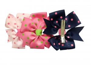 China Dot Printing Kids Hair Accessories , Multi Color Grosgrain Ribbon Hair Bows on sale