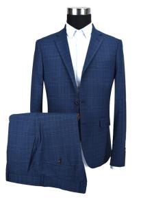 China Dark Blue Mens Custom Tailored Suits Check Anti Wrinkle Business ISO9001 Certification on sale