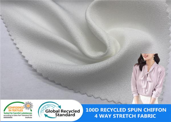 Cheap 100D Spun Chiffon Recycled Polyester Fabric 4 Way Stretch GRS Female Shirt Cloth for sale
