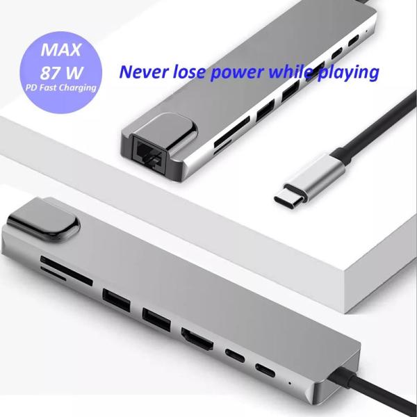Cheap 8in1 Multiple Hdmi Docking Station RJ45 3.0 Usb C Laptop Hub for sale