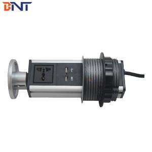 Compact Silver Pop Up Counter Outlet With Double USB Charger Interfaces