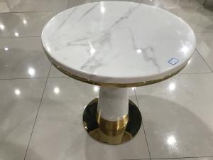 China 80cm Diameter Modern Wrought Iron Coffee Table With Marble Top on sale
