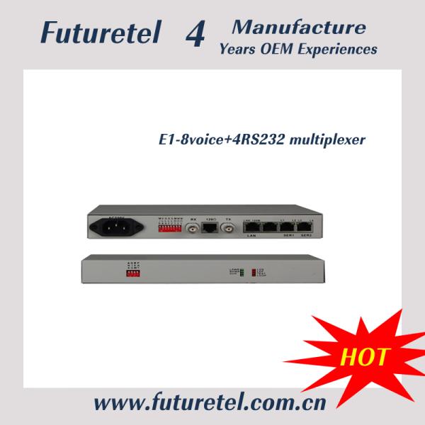 Cheap Fiber Optical E1 interface 8 4voice 4 Ethernet 4RS232 multiplexer for sale