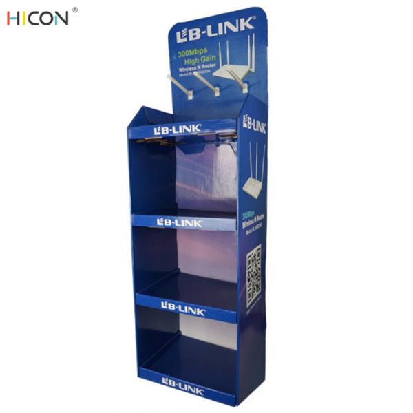 Cheap 4-Layer Blue Custom Cardboard Retail Display Stands with Hooks for sale