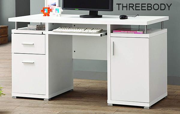 Cheap Hollow Board Modern Computer Desk , Contemporary Computer Desk With 2 Drawers And Cabinet for sale