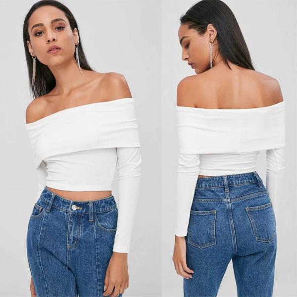 Cheap Spring New Design Off The Shoulder Crop Top Long Sleeve for sale