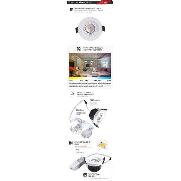 Adjustable Ceiling 8W Dimmable LED Downlights Brush Nickel