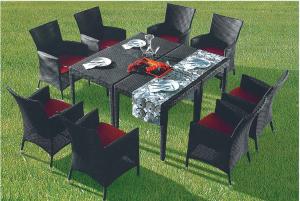 YLX-RN-047 Black Rattan Chair with Red Cushion and Rectangle Table