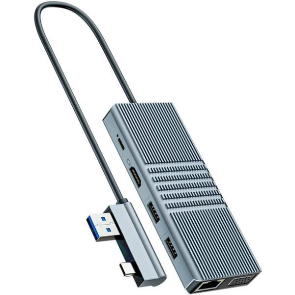 Cheap 8 In 1 Usb Hub Rj45 Docking Station Dual Type C To RJ45 Port/USB3.0/PD/H-D-M-I/Card for sale
