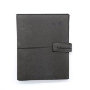 China Buckle Lay Flat A5 Ring Organiser , Black Color Leather Loose Leaf Notebook on sale
