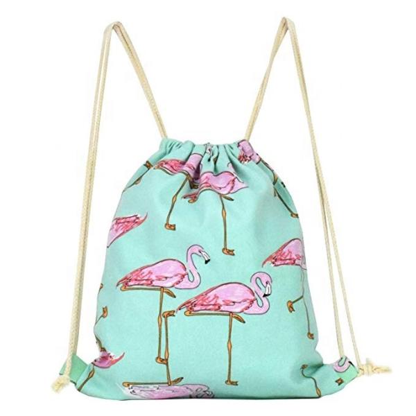 Cheap Canvas Flamingo Woven String Bag Non Toxic Solid Color Image Carrier Ecological for sale