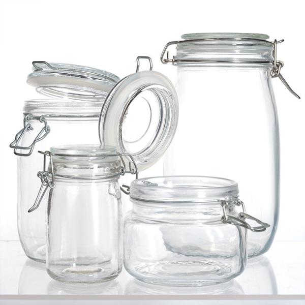 Cheap High Quality Empty Food Glass Jar With Clamp Lids For Candy Sugar Cookie Snack for sale