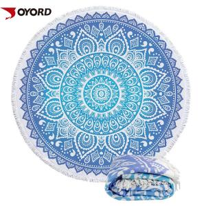 China Mandala Printed Linen Beach Towel Circle Round Shaped With Tassels Fringe on sale