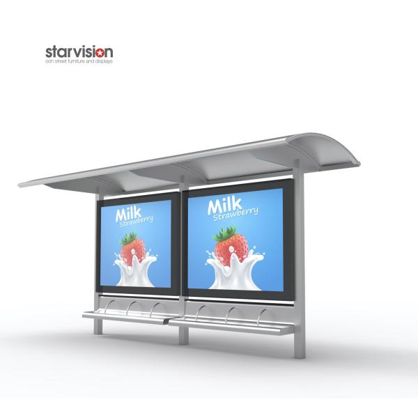Cheap Customized Colour Advertising Light Box Prefabricated Bus Stop Shelter SS Curved Roof for sale