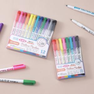 China Student Plastic Double Line Contour Pen Graffiti Handbooks Multi Color Highlighter Pen on sale
