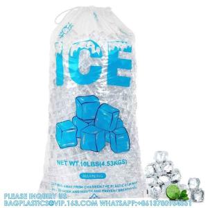 China Reusable Ice Pattern Design Printing 2mil Thickness Heavy-Duty Plastic Ice Cube Storage Bags With Cotton Drawstring on sale