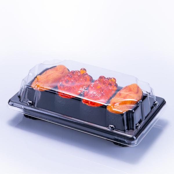 Cheap Customized Disposable Plastic PP Sushi Box Black Sushi Tray Vacuum Formed Rectangular Sushi Meat Container With Transparent PS Anti Fog Lid for sale