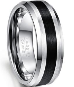 Polished Black Tungsten Carbide Men's Wedding Ring with Inlay Technology Setting and Gold Inlay
