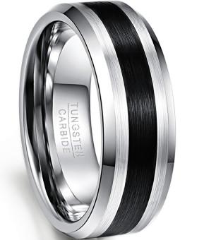 Cheap Polished Black Tungsten Carbide Men's Wedding Ring with Inlay Technology Setting and Gold Inlay for sale