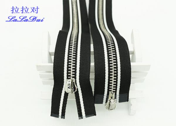 Cheap Silver Length Open End Metal Jacket Zippers Multi Color Black And White Tape for sale