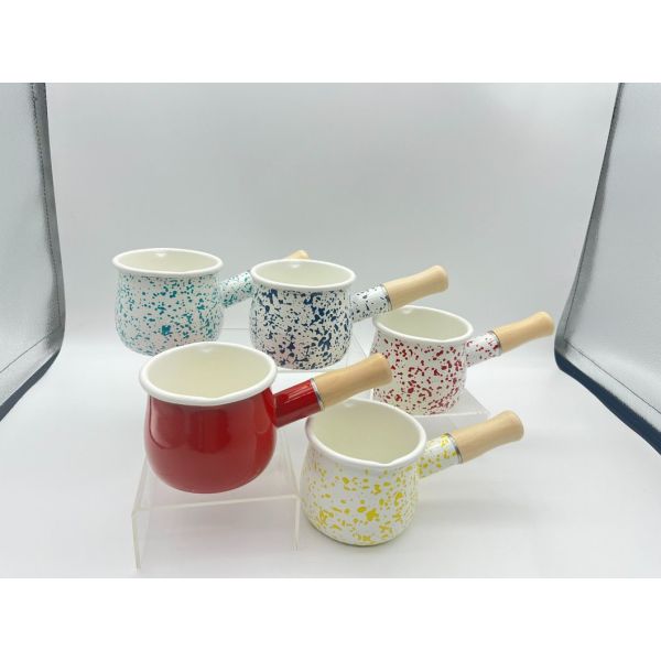 Enamel Cookware Colorful Sprinkle Saucepan Milk Pan Mini Butter Warmer Small Cookware with Wooden Handle