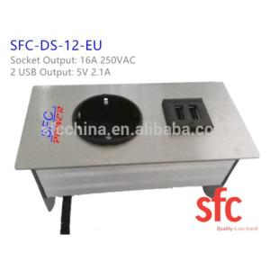 China Surface Mount MiniTap Desk Outlet , Stainless Steel 1 Germany/European Schuko+Dual USB interface on sale