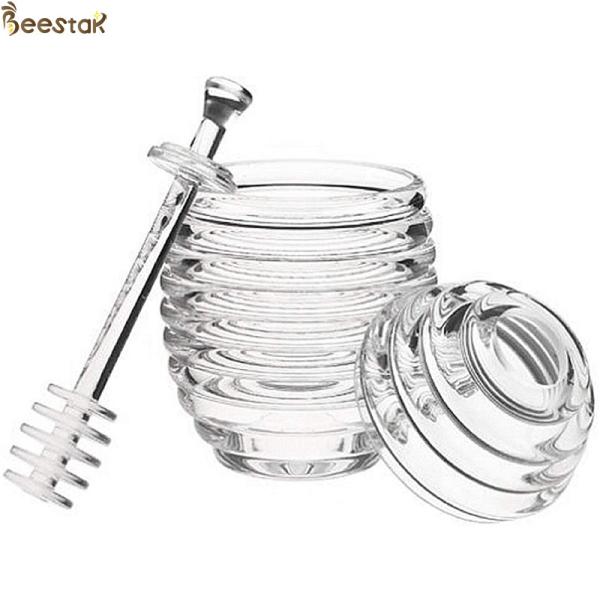 Cheap Two Types Transparent Bee Honey Pot and Spoon With Stirring Rod Crystal Mini Honey Jar for sale