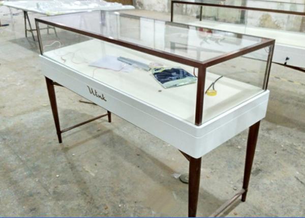 Cheap Free 3D Design Glass Store Display Case Milk White Color Hidden LED Strip Lighting for sale