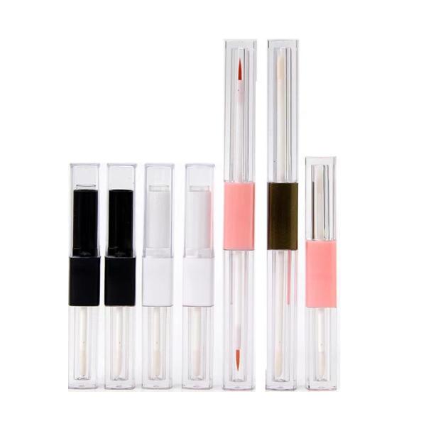 Cheap 1.2ml & 2.5ml Plastic Square Slim Lip Gloss Tube Dual Heads With Customized Colors for sale