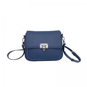 China Ladies Blue Genuine Leather Shoulder Flap Bag Hasp CrossBody Bags on sale