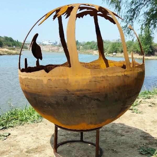 Cheap 60cm Hnjbl Wood Burning Round Corten Fire Pit Sphere Rustic Red Or Customized for sale