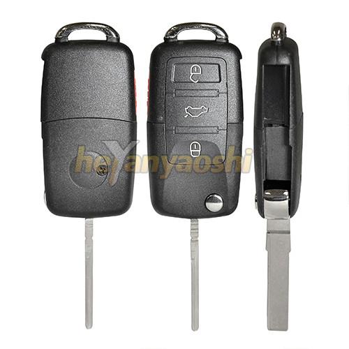 Cheap VW 3 Press Buttons Flip Key Shell Replacement HU75T Blade Black Color Fob Flip Shell for sale