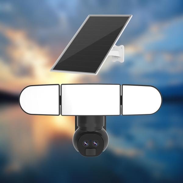 Cheap 12X Zoom Continuous Recording Security Camera 2MP 4MP Solar Floodlight Camera for sale